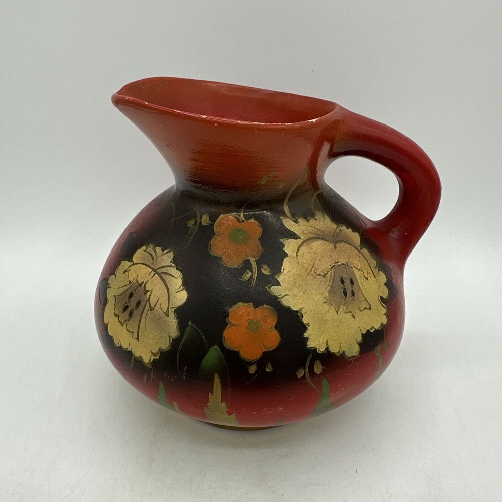 Vintage Pottery Clay Pitcher England 18D Signed Red 6.25” Handmade - Picture 2 of 16